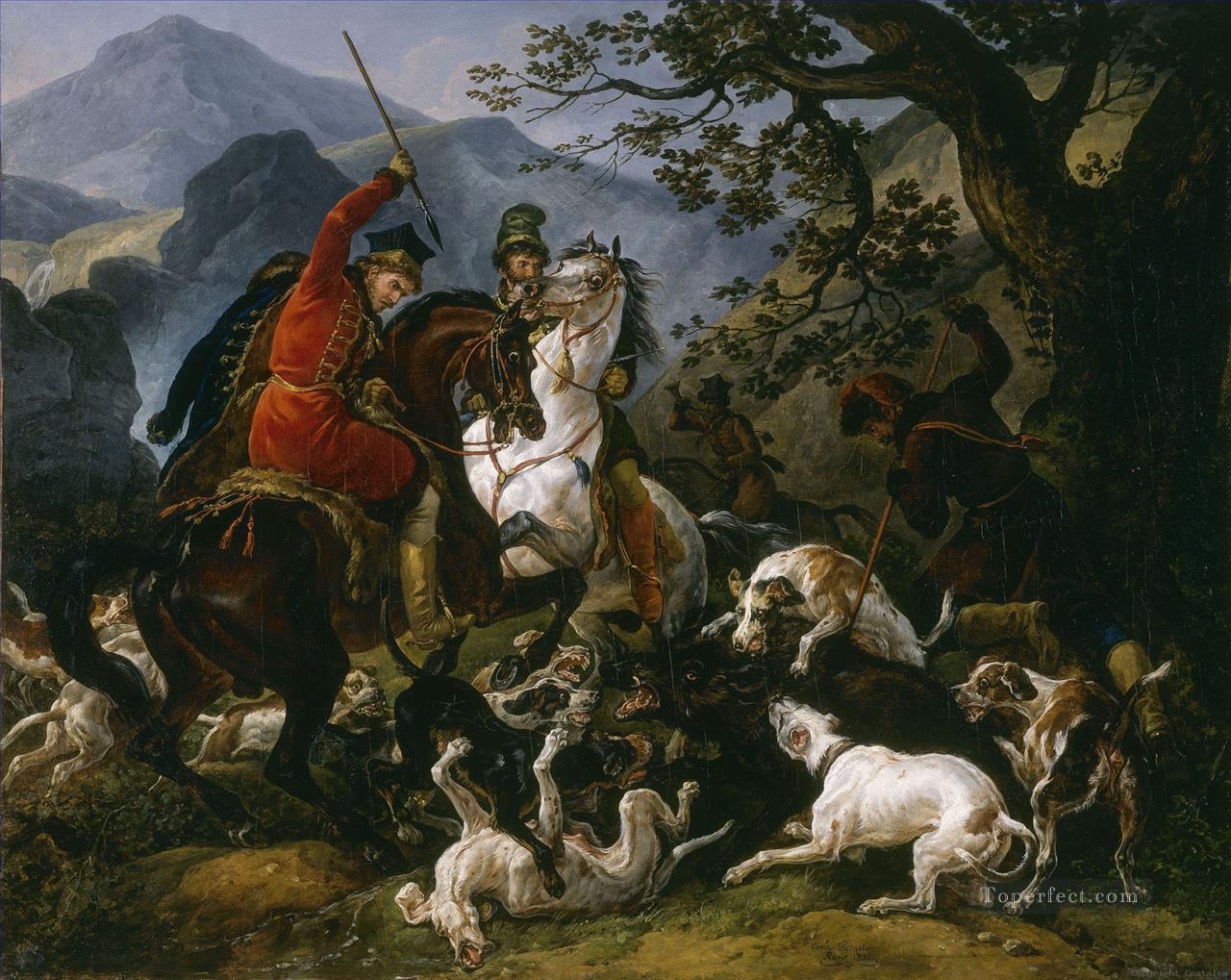 カール ベルネ イノシシ Gdr0 ポーランドの古典的な狩猟油絵